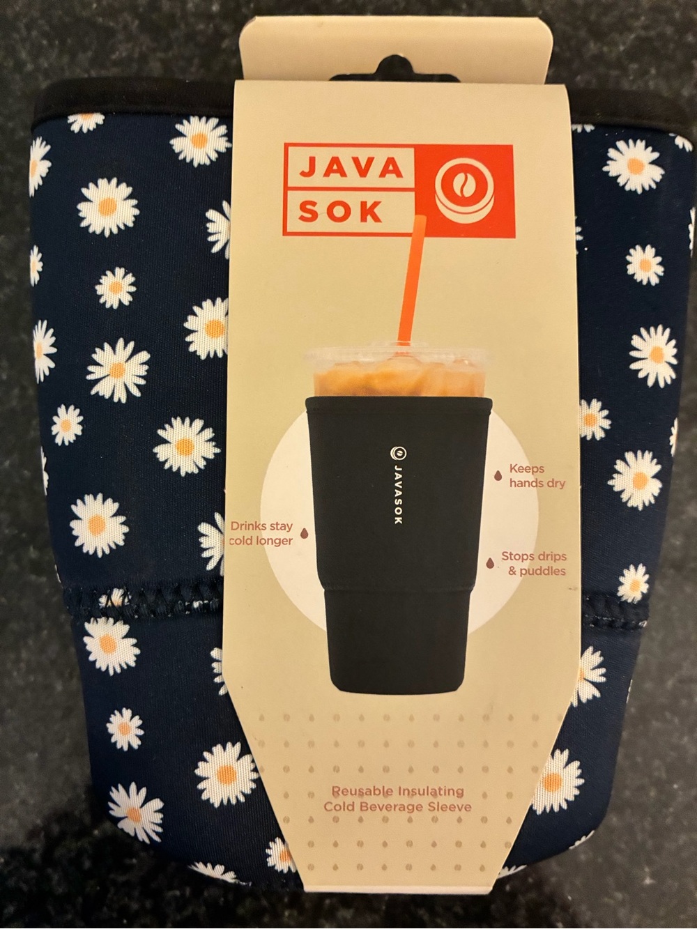 NEW Java Sok Blue Daisy Large Insulated Neoprene Cup Sleeve 30-32 oz NWT